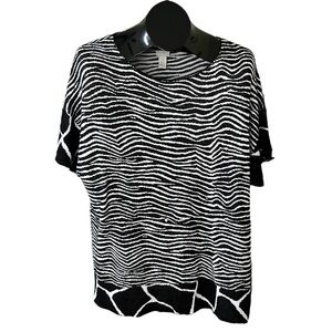 🎈Chico's black and white zebra print knit short-sleeve sweater